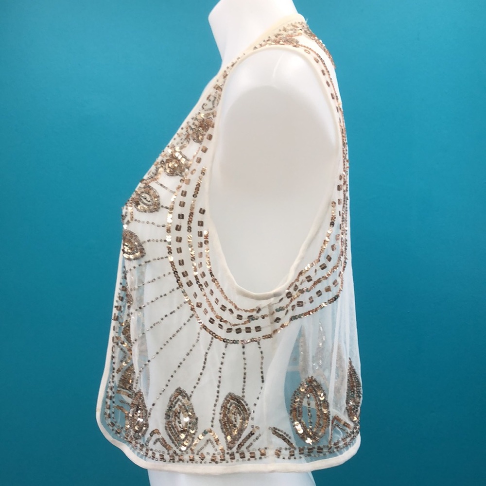 CHICO’S SHEER CREAM SHORT VEST • SILVER & GOLD BEAD DETAIL • sz 1 - Picture 4 of 10